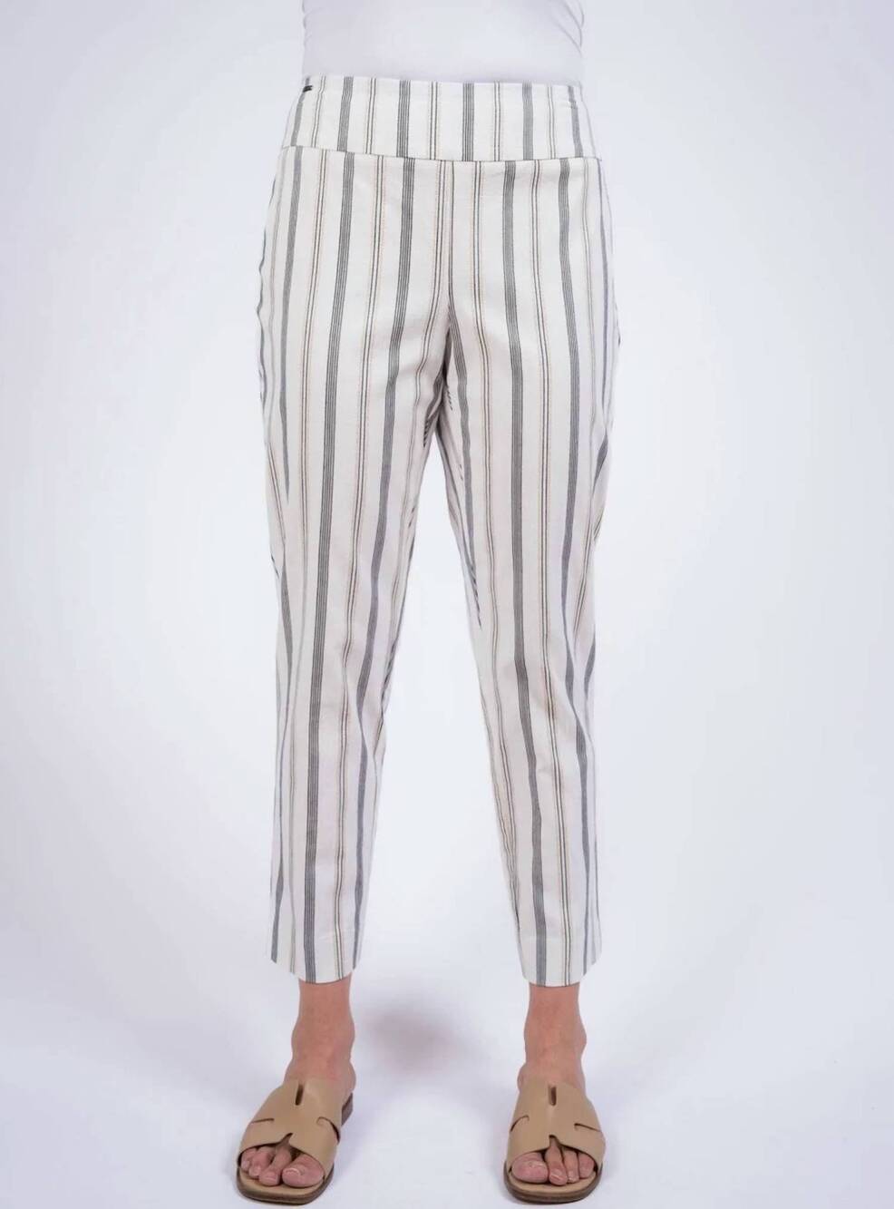 NEW LISETTE notched slim ankle 26" pants in beige stripe